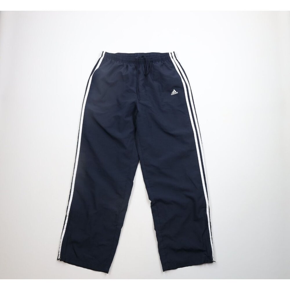 Vintage Adidas Womens Large Spell Out Striped Lined Wide Leg Windbreaker Pants